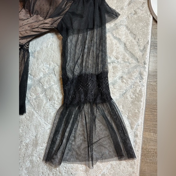 Zara Black Lace Mesh Dress with Bell Sleeves - Picture 6 of 6